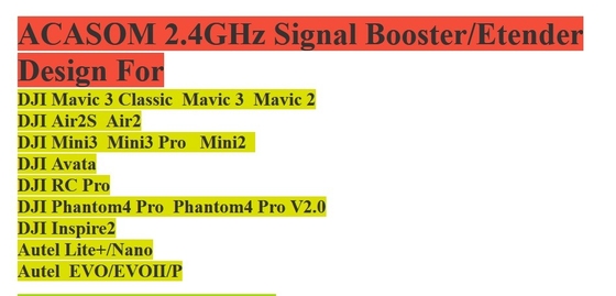 Extensor de sinal RF de 2400MHz para drones Dji FPV EVO Alta eficiência